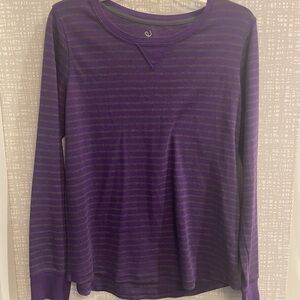 Made for Life Purple Long Sleeve Shirt with Gray Stripes, Size Large